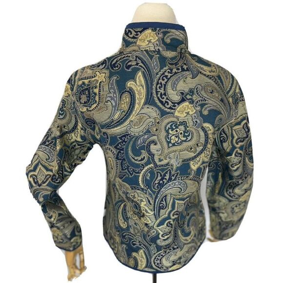 Trimdin Artisan Jacket Size Small Navy Blue Paisley Reversible Jacquard New - Picture 3 of 12
